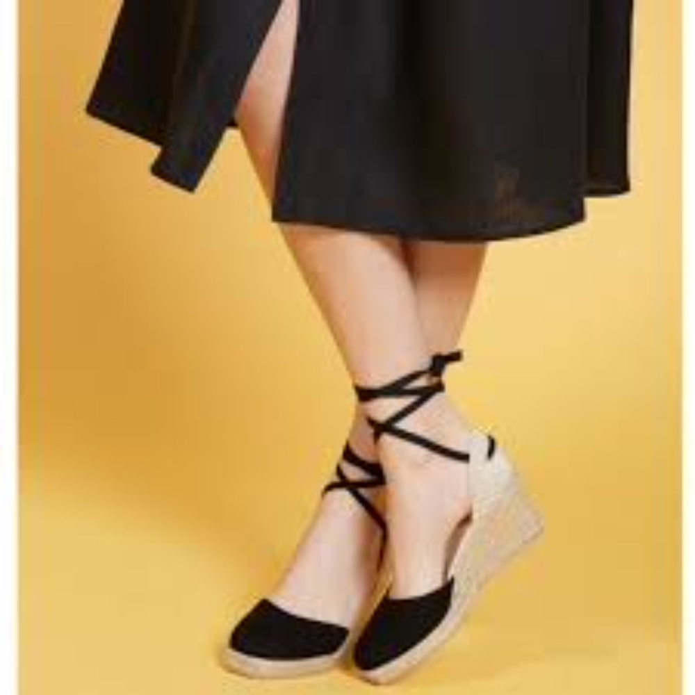 Reformation Romy Black Wedge Espadrille Size 8